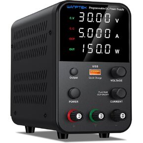 DC Power Supply Variable, Bench Power Supply with Output Switch Control, Short Circuit Alarm, Variable Power Supply with 4-Digits LED Power Display, USB Quick-Charge Interface (0-30V 0-5A)