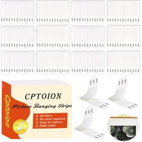 Picture Hanging Strips Heavy Duty,Damage Free Picture Hangers,Picture Hanging Kit,Removable Hook and Loop Tape,Adhesive Strips for Frame Hanging Living Spaces,48 Pairs(96strips)