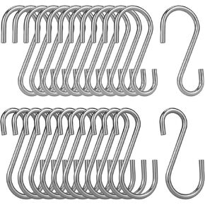 Heavy Duty Steel S Hooks - 30pcs Small Hanging Stainless Steel Metal Hooks 2-Sized Ends Hangers Standing Wire Shelf Hangers Closet Rod Shelving Utility Garage Storage Organization (Silver)