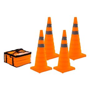 (4 Cones) 28 Inch Collapsible Traffic Safety Cones, Reflective Collar for Night Use, Safety Cones for Parking Lot or for Emergencies in The Road