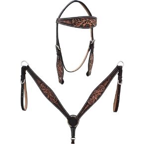 CHALLENGER Horse Western Leather Tooled Headstall Bridle Breast Collar Tack Set 78HRBrowbandSet