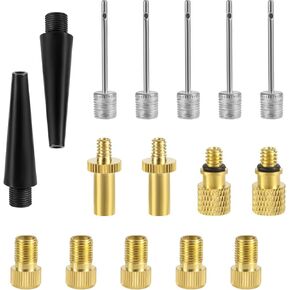 16pcs Bicycle Valve Adapter Set, Brass Bike Tire Valve Adapter with Ball Pump Needles Inflation Nozzle Air Inflator Adaptor Bike Pump Tool for Presta Schrader Inflatable Toys