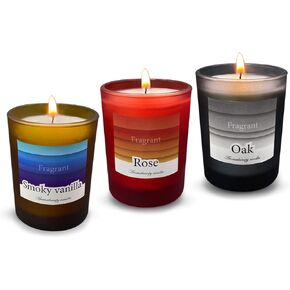 3-Pack Scented Candle Set - Lavender, Leather, Eucalyptus - Black Jar Candles, Aromatherapy Soy Wax, Natural Long-Lasting Candles for Home, Relaxation, Gifts, and Meditation