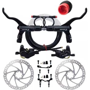 Zoom HB 876E 2-PIN/3-PIN 4-Pistons E-Bike Hydraulic Brake Set, 180mm Rotors, Pre-Bled Caliper Lever, Mounting Adapter