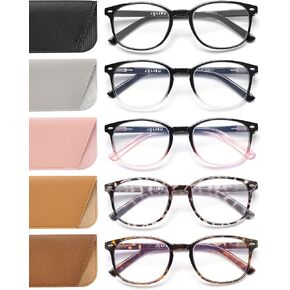 5 Pack Reading Glasses For Women，Blue Light Blocking Computer Reader Spring Hinge Eyeglasses