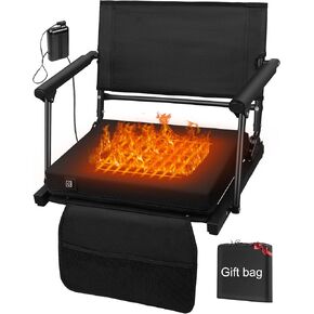 Heated Stadium Seats for Bleachers with Battey, 3 Levels of Heat Bleacher Seats with Back & Cushion, Foldable Heated Stadium Chairs with Armrests, Bleacher Warmer Chair for Camping Game Sport