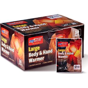 Large Body & Hand Warmer 30Pack - Up to 12 Hours, Long Lasting Heat, Non-Adhesive, Air-Activated Warmers for Outdoor Sports, Camping, Winter Commutes - Made in Korea