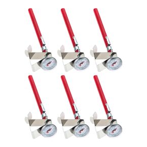 6 Pack Immediate Read Pocket Thermometer, 1 Inch Stainless Steel Dial Food Thermometer with 6 PCS Red Plastic Sleeves of Thermometers and 6 PCS Clips for Coffee Drinks Chocolate Milk Foam