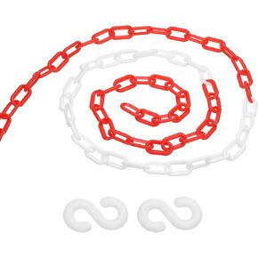 PATIKIL 2Pcs Total 26Ft Plastic Chain Barrier, Safety Link Chain with 4 S-Hooks for Crowd Control Driveway Elevator Parking Lot, Red White in Saudi Arabia