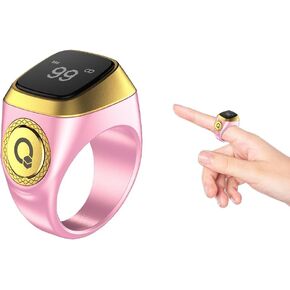 Smart Ring Counter,Tasbih Counter Smart Ring,Rechargeable Finger Counter,20mm Muslim Islamic Prayer Smart Rings,Digital Electronic Smart Tally Counter for Prayer Time Reminder(Pink,20MM)