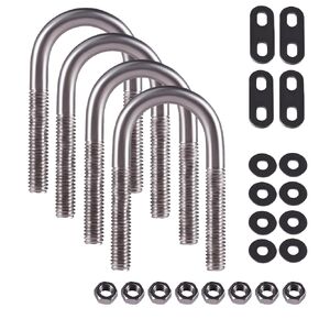 U Bolts 4 Pcs 304 Stainless Steel M6 Round U-Bolt, Inner Width 20 mm, Heavy Duty U Clamp Bolt with Washers and Nuts for Replacement Parts and Accessories for Ski, Fishing Boat or Sail Trailer