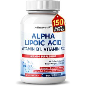 Alpha Lipoic Acid 800mg High Potency with Vitamin B1, Vitamin B12, Benfotiamine, Ubiquinol, Black Pepper - Support Cellular Health - 150 Count - Made & Tested in The USA