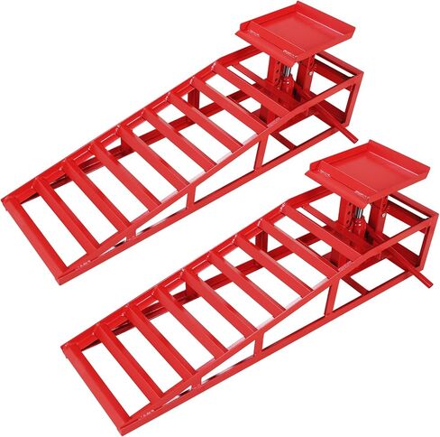 2 Pack Heavy-Duty 5-Ton Hydraulic Car Ramps - Adjustable 7.7-13" Lift, Steel Construction, Ideal for Garage & Driveway Maintenance in Saudi Arabia