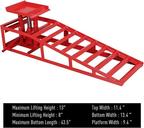2 Pack Heavy-Duty 5-Ton Hydraulic Car Ramps - Adjustable 7.7-13" Lift, Steel Construction, Ideal for Garage & Driveway Maintenance in Saudi Arabia