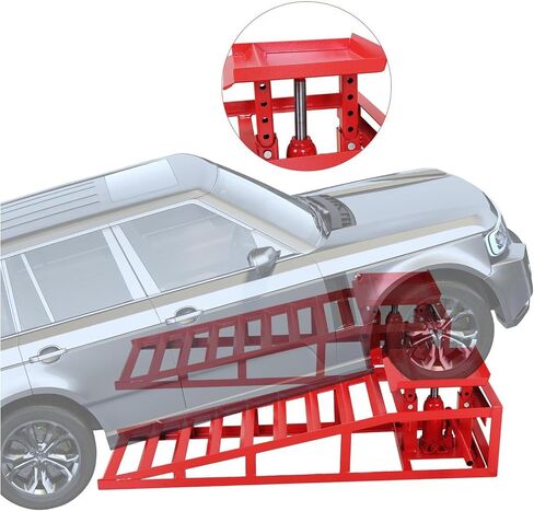 2 Pack Heavy-Duty 5-Ton Hydraulic Car Ramps - Adjustable 7.7-13" Lift, Steel Construction, Ideal for Garage & Driveway Maintenance in Saudi Arabia