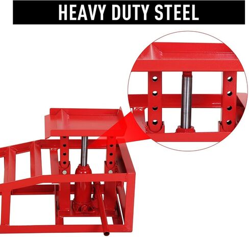 2 Pack Heavy-Duty 5-Ton Hydraulic Car Ramps - Adjustable 7.7-13" Lift, Steel Construction, Ideal for Garage & Driveway Maintenance in Saudi Arabia