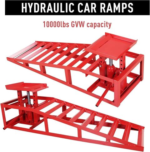 2 Pack Heavy-Duty 5-Ton Hydraulic Car Ramps - Adjustable 7.7-13" Lift, Steel Construction, Ideal for Garage & Driveway Maintenance in Saudi Arabia