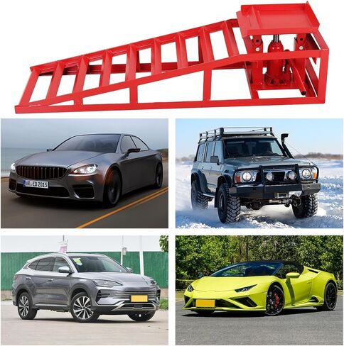 2 Pack Heavy-Duty 5-Ton Hydraulic Car Ramps - Adjustable 7.7-13" Lift, Steel Construction, Ideal for Garage & Driveway Maintenance in Saudi Arabia