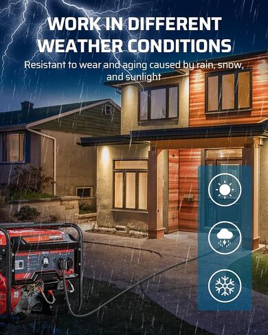 سلك تمديد DEWENWILS 50 أمبير RV، 125/250VAC 12500W سلك طاقة EV شديد التحمل، NEMA 14-50P إلى 14-50R 6/3+8/1 سلك نحاسي، كابل طاقة مقاوم للماء في الهواء الطلق STW، لـ RV، EV، العربة، 10 أقدام ، ETL مدرج in Kuwait