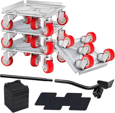 4 عبوات من محركات الأثاث شديدة التحمل مع 5 عجلات، دوران 360 درجة مع مجموعة أدوات منزلقة رافع لنقل الأجهزة الثقيلة للثلاجة والأريكة والخزانة in Kuwait