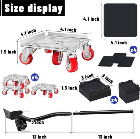 4 عبوات من محركات الأثاث شديدة التحمل مع 5 عجلات، دوران 360 درجة مع مجموعة أدوات منزلقة رافع لنقل الأجهزة الثقيلة للثلاجة والأريكة والخزانة in Kuwait