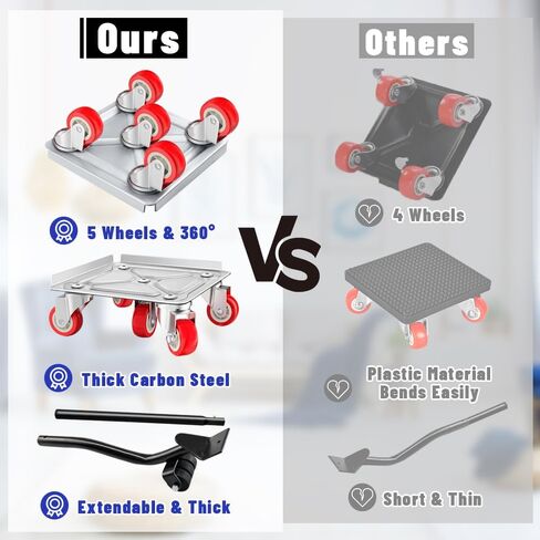 4 عبوات من محركات الأثاث شديدة التحمل مع 5 عجلات، دوران 360 درجة مع مجموعة أدوات منزلقة رافع لنقل الأجهزة الثقيلة للثلاجة والأريكة والخزانة in Kuwait