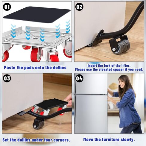 4 عبوات من محركات الأثاث شديدة التحمل مع 5 عجلات، دوران 360 درجة مع مجموعة أدوات منزلقة رافع لنقل الأجهزة الثقيلة للثلاجة والأريكة والخزانة in Kuwait