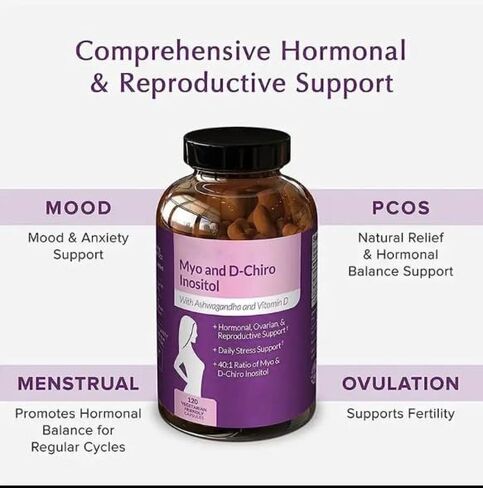 Myo- Inositol & D-Chiro Inositol Blend Capsules Women Support Inositol Capsule with Vitamin D - 40:1 Blend Ratio - Daily Women's Wellness Support – with Vitamin D & Ashwagandha (Pack of 2) in Saudi Arabia