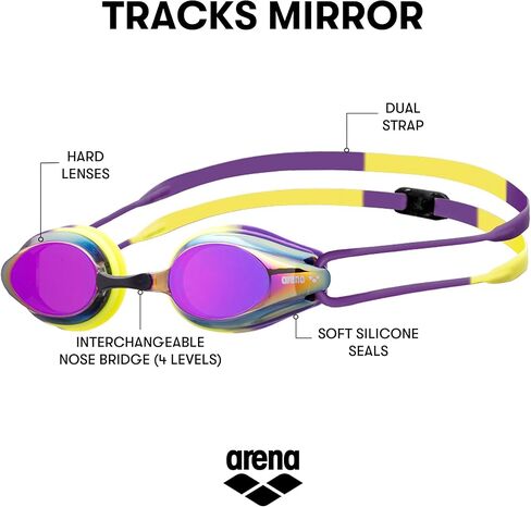 نظارات السباحة الأساسية للجنسين من Arena Tracks، نظارات سباحة للسباحين التنافسيين، معتمدة من FINA، مرآة مضادة للضباب/عدسة غير مرآة in Saudi Arabia