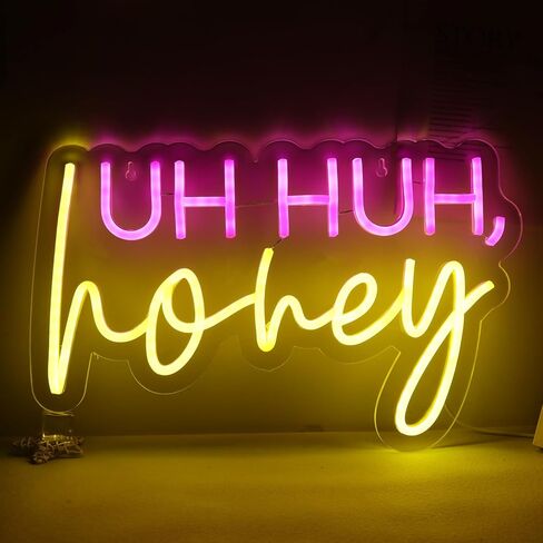 JFLLamp Uh Huh Honey Neon Signs for Wall Decor Neon Lights for Bedroom Led Business Signs Suitable for Man Cave Bar Pub Restaurant Christmas Gift Art 5V Power Adapter 16.1 * 10.2 Inch(Pink+yellow) in Saudi Arabia