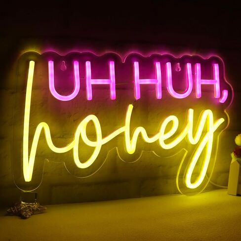 JFLLamp Uh Huh Honey Neon Signs for Wall Decor Neon Lights for Bedroom Led Business Signs Suitable for Man Cave Bar Pub Restaurant Christmas Gift Art 5V Power Adapter 16.1 * 10.2 Inch(Pink+yellow) in Saudi Arabia