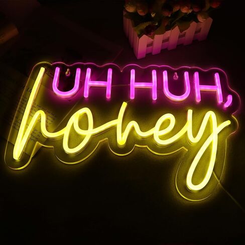 JFLLamp Uh Huh Honey Neon Signs for Wall Decor Neon Lights for Bedroom Led Business Signs Suitable for Man Cave Bar Pub Restaurant Christmas Gift Art 5V Power Adapter 16.1 * 10.2 Inch(Pink+yellow) in Saudi Arabia