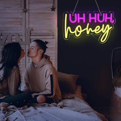 JFLLamp Uh Huh Honey Neon Signs for Wall Decor Neon Lights for Bedroom Led Business Signs Suitable for Man Cave Bar Pub Restaurant Christmas Gift Art 5V Power Adapter 16.1 * 10.2 Inch(Pink+yellow) in Saudi Arabia
