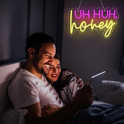 JFLLamp Uh Huh Honey Neon Signs for Wall Decor Neon Lights for Bedroom Led Business Signs Suitable for Man Cave Bar Pub Restaurant Christmas Gift Art 5V Power Adapter 16.1 * 10.2 Inch(Pink+yellow) in Saudi Arabia