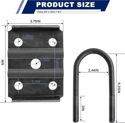 2Pack Trailer U Bolts Kit 7 inch, U Bolt for Trailer Axle 5.2K-7K lbs, U Bolts 3 inch Wide, 3" Round Axle, 1/2" Diameter, 2" Thread Pitch for 1-3/4" Leaf Springs in Saudi Arabia