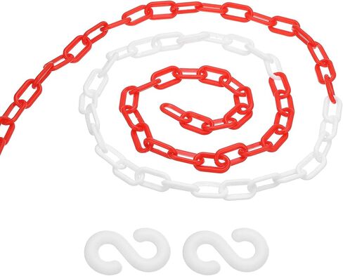 PATIKIL 2Pcs Total 26Ft Plastic Chain Barrier, Safety Link Chain with 4 S-Hooks for Crowd Control Driveway Elevator Parking Lot, Red White in Saudi Arabia