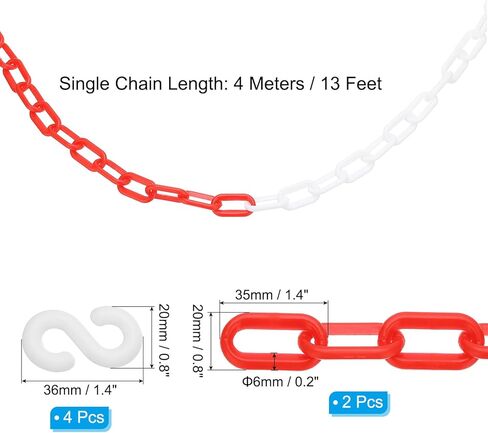 PATIKIL 2Pcs Total 26Ft Plastic Chain Barrier, Safety Link Chain with 4 S-Hooks for Crowd Control Driveway Elevator Parking Lot, Red White in Saudi Arabia
