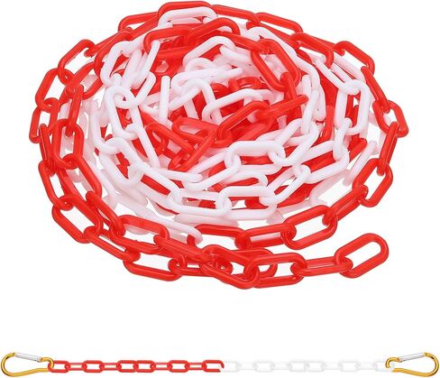 PATIKIL 2Pcs Total 26Ft Plastic Chain Barrier, Safety Link Chain with 4 S-Hooks for Crowd Control Driveway Elevator Parking Lot, Red White in Saudi Arabia