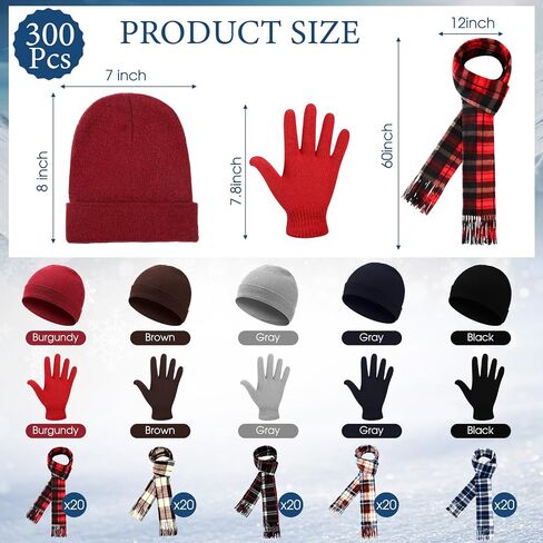 Cuffbow Unisex Winter Accessory Set Adults Winter Kit Included Cashmere Like Scarves Warm Beanie Hats Knitted Gloves in Kuwait