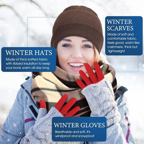 Cuffbow Unisex Winter Accessory Set Adults Winter Kit Included Cashmere Like Scarves Warm Beanie Hats Knitted Gloves in Kuwait