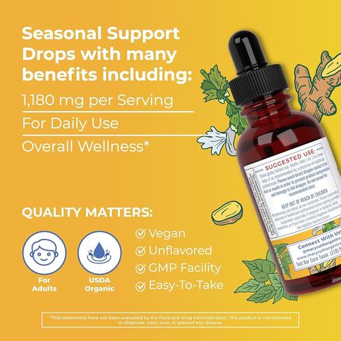 MaryRuth Organics مستخلص سائل الدعم الموسمي، مزيج عشبي من جذر الزنجبيل | بروميلين | نبات القراص العضوي | 4 مزيج عشبي| أعشاب تقليدية | غير معدل وراثيًا | نباتي | خالي من الغلوتين | 1 أونصة سائلة in Kuwait