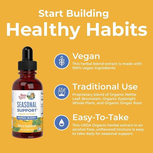 MaryRuth Organics مستخلص سائل الدعم الموسمي، مزيج عشبي من جذر الزنجبيل | بروميلين | نبات القراص العضوي | 4 مزيج عشبي| أعشاب تقليدية | غير معدل وراثيًا | نباتي | خالي من الغلوتين | 1 أونصة سائلة in Kuwait