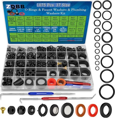 37 Size 3-in-1 Spigot Repair Washers & Hose Gasket & Faucet O-Rings Kit 1075 Pcs Universal Plumbing Rubber Washers Assortment Kit for Kitchen Faucet Outdoor Hose Bib Water Spigot Seal in Saudi Arabia