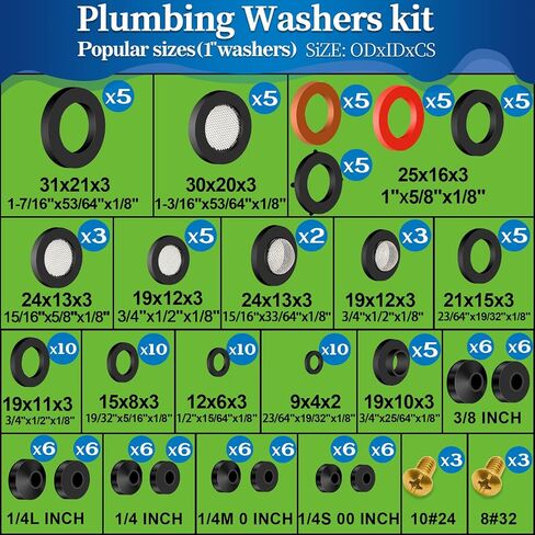 37 Size 3-in-1 Spigot Repair Washers & Hose Gasket & Faucet O-Rings Kit 1075 Pcs Universal Plumbing Rubber Washers Assortment Kit for Kitchen Faucet Outdoor Hose Bib Water Spigot Seal in Saudi Arabia