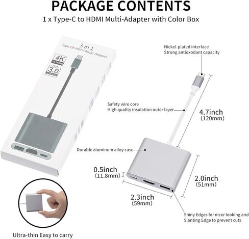 USB C to HDMI Digital AV Adapter with 100W USB C Fast Charging Port, Type C with Charging Port for Mac Book，iPad Pro,XPS 17,Galaxy,Dell，Surface Book 3 in Saudi Arabia