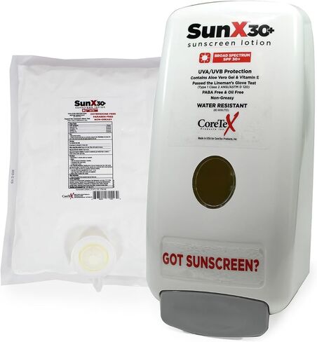 CoreTex Sun X 50+ 750 مل لوشن واقي من الشمس وموزع مثبت على الحائط - خالي من البارابين والأوكسيبنزون ​​والأوكتينوكسات - خالي من الزيوت، واقي من الشمس واسع الطيف (UVA/UVB) - مقاوم للماء والعرق حتى 80 دقيقة. in Kuwait