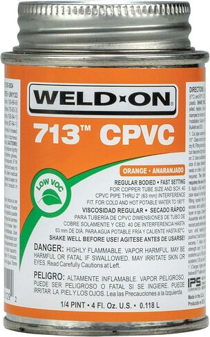 Weld-On 10129 713 CPVC Regular-Bodied High-Strength Solvent Cement - Fast-Setting and Low-VOC, Orange, 1/4 Pint (4 fl oz) in Saudi Arabia