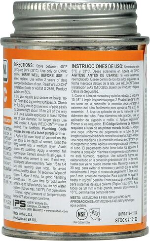 Weld-On 10129 713 CPVC Regular-Bodied High-Strength Solvent Cement - Fast-Setting and Low-VOC, Orange, 1/4 Pint (4 fl oz) in Saudi Arabia
