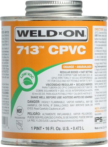 Weld-On 10129 713 CPVC Regular-Bodied High-Strength Solvent Cement - Fast-Setting and Low-VOC, Orange, 1/4 Pint (4 fl oz) in Saudi Arabia