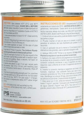 Weld-On 10129 713 CPVC Regular-Bodied High-Strength Solvent Cement - Fast-Setting and Low-VOC, Orange, 1/4 Pint (4 fl oz) in Saudi Arabia